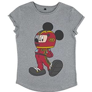 Disney Classic - Mickey Racecar Driver Dames Organic Rolld Sleeve T-Shirt Dames, Grijs, M, grijs.