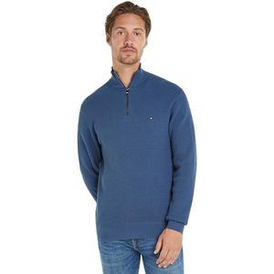 Tommy Hilfiger Pull en tricot avec fermeture éclair pour homme, Bleu (Aegean Sea), XS