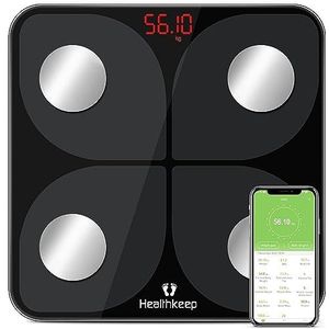 healthkeep Digitale personenweegschaal met Smart Balance Bluetooth-app voor lichaamsvet, BMI, spiermassa, eiwitten, BMR, zwart