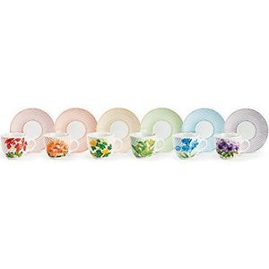 Excelsa Floral Set van 6 koffiekopjes en schoteltjes, porselein, 90 ml