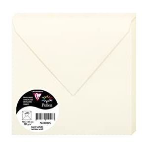 Clairefontaine 56060C – verpakking met 20 enveloppen, met rubber, vierkant, 16,5 x 16,5 cm, 120 g/m², kleur: natuurlijk wit, uitnodigingen voor evenementen en matchans – serie pollen – premium papier