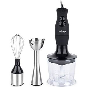 Wëasy staafmixer van roestvrij staal, elektrisch, BX6 handmixer, handmixer, krachtig, 200 W, 3 turbo-functies, 2 snelheden, roestvrijstalen messen, mixer, garde, hakmolen, incl. maatbeker