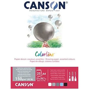 CANSON Colorline - Blok 25 vellen gekleurd tekenpapier, A4, 150 g/m², grijs gesorteerd