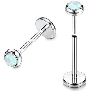 FIOROYAL Lip piercing in titanium, 2 stuks, 16 g, 20 g. Draadloze push in Medusa Monroe piercing, CZ opalen piercing, oor, neus, zilver piercing, tragus piercing, Helix 6 mm, 8 mm, lippen, mond.,