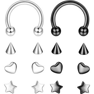 Diamday G23 Titanium septumringen voor dames en heren, 16 g, hoefijzervormige neusring, voor helix, kraakbeen, tragus, wenkbrauwen, lip, navel, septum, tepel 6-12 mm