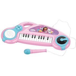 Lexibook, Gabby en het magische huis, elektronische piano voor kinderen met lichteffecten, microfoon, batterij, geïntegreerde luidspreker, demomelodieën, DJ-speler, roze/blauw, K704GDH