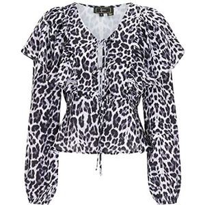 Tweek Chemisier pour femme, Noir et blanc léopard, XL
