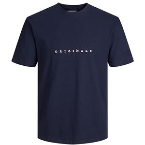 JACK & JONES Heren T-shirt Regular Fit Logo T-shirt Heren Unisex, Navy Blazer/Fit: Relaxed / Org Print / Cloud Emb