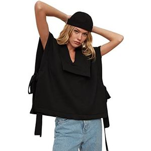 TRENDYOL Sweatshirt voor dames van geweven stof met V-hals, zwart, M, zwart.