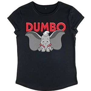 Disney is Dumbo T-shirt voor dames, rolarm, zwart, maat M, zwart.