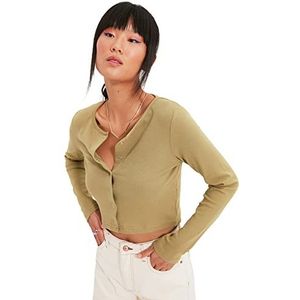 Trendyol Gebreide blouse met lipjes Mink Damesblouse, Donkere Khaki