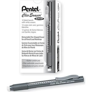 Pentel ZE22A Intrekbare gum, zwart, 12 stuks