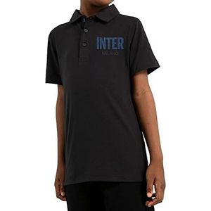 Inter Zwart wit logo achter poloshirt, 100% katoen, voor kinderen en jongeren (1 stuk, zwart.