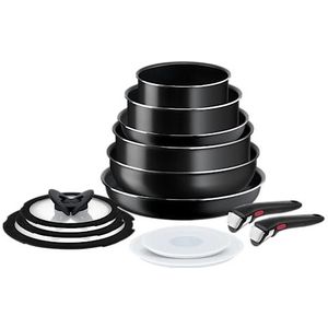 Tefal Ingenio Easy On Set van 2 pannen + 2 potten + wok + ovenschaal + 5 accessoires + 2 afneembare handgrepen, anti-aanbaklaag, titanium coating, thermo-signaal, niet geschikt voor inductie