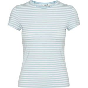 VERO MODA Vmines Fiona Ss Vma Noos T-shirt met ronde hals voor dames, Blauw porselein: sneeuwwit