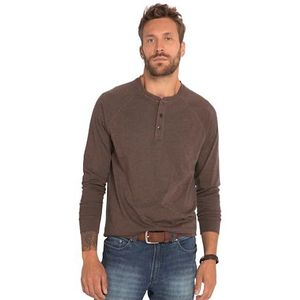 JP 1880 T-shirt Henley Oeko-tex à manches longues et col rond pour homme avec patte de boutonnage, Taupe mélangé, 3XL