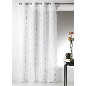 Home Maison 09367-8-AL gordijn, geborduurd, met ronde ogen, 140 x 260 cm, wit/zilver