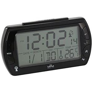 MPM wekker van kunststof - draadloos snooze-alarm, licht, thermometer, datum/dag, wekker voor thuis, slaapkamer, kantoor, 2 AAA-batterijen 120 x 64 x 40 mm