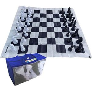 Alldoro 60080 Tuinschaakspel, outdoor, met 32 figuren, reuzenschaakspel met draagtas, grote tuinmat met schaakbordmotief, voor kinderen vanaf 3 jaar en volwassenen