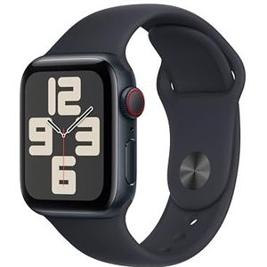 Apple Watch SE (2e generatie, 2023) (40 mm GPS + cellular) smartwatch met aluminium behuizing en sportarmband - middernacht uitvoering - M/L. Fitnesstracker, slaaptracker, ongevallenherkenning.