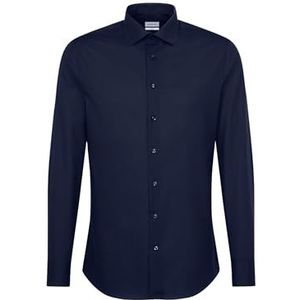 Zakelijk overhemd voor heren, slim fit, strijkvrij, Kent kraag, lange mouwen, 100% katoen, blauw (donkerblauw 19)