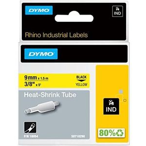 DYMO Rhino Industriële krimpkous, 9 mm x 1,5 m, zwarte print op gele achtergrond, voor Rhino labelapparaten