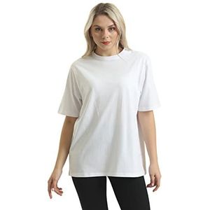 Bonateks, T-shirt basique pour femme, col rond, fente 30/1, tissu jersey simple peigné, confortable, blanc, taille : M, Blanc, M taille tall