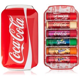 Lip Smacker Coca-Cola Collection, Set van 6 Coca-Cola & nachtmaskers, lippenbalsem met Fanta, Sprite en Coca-Cola gecombineerd met een rood slaapmasker, reiskoffer