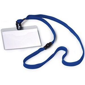 Durable 813907 Universele ID-kaarthouder met veters, textiel, blauw, voor het inbrengen, formaat 60 x 90 mm, kunststof, duurzaam, transparant, 10 stuks