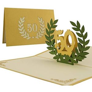 L11 Pop-up wenskaart voor bruiloft, goudkleurig, uitnodiging voor 50 jaar, elegant, hoogwaardig