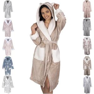 Light & Shade Badjas voor dames, extra zacht, fleece, bruin/L/XL