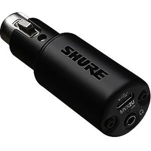 Shure Shure MVX2U XLR-to-USB digitale interface met hoofdtelefoonaansluiting, geïntegreerde voorversterker met 60 dB versterkingscontrole, latentievrije monitoring, 48 V fantoomvoeding, ShurePlus