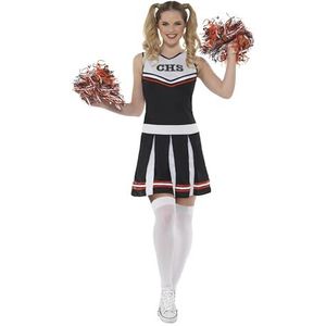 Smiffys Cheerleader kostuum, zwart, met jurk en pompons