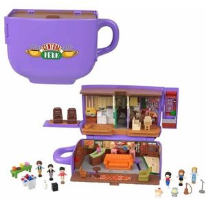 Polly Pocket Exclusieve Friends vorm koffiemok Central Perk, met 6 poppen, 9 accessoires en 3 emblematische plaatsen, om te verzamelen, speelgoed voor volwassenen, vanaf 14 jaar, HKV74