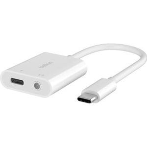 Belkin RockStar USB-C adapter 3,5 mm audio + opladen (60 W USB-C Power Delivery audio-adapter voor iPhone 15, iPad Pro, Galaxy, Note, Google Pixel, LG, Sony Xperia enz., wit)