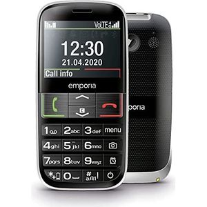 Emporia ACTIVE4g - 4G mobiele telefoon voor senioren, hoog volume, 2,31 inch kleurendisplay, grote toetsen, SOS-knop, oplaadstation, camera, Bluetooth, zwart (Italië)