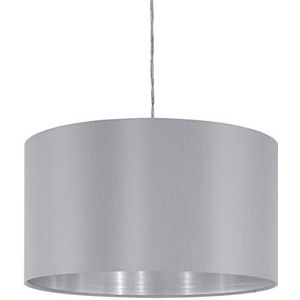 Eglo Maserlo, Hanglamp van textiel met 1 ledlamp, hanglamp van staal en stof, kleur: nikkel mat, grijs, zilver. Fitting: E27, diameter: 38 cm.