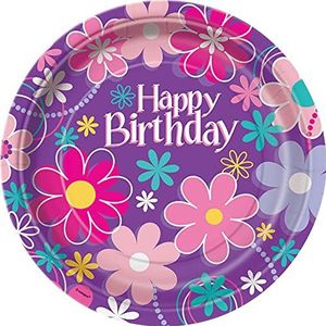 Unique Party – milieuvriendelijke kartonnen borden, 23 cm, themafeest, verjaardag, bloemen, 8 stuks, 40275 EU, meerkleurig