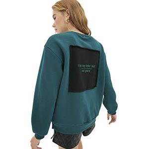 Trendyol Dames sweatshirt met lange mouwen met kleurblok, petrol, XL, Benzine.