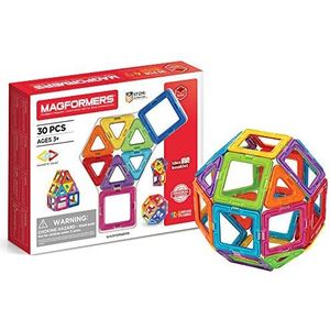 Magformers 30-delige magnetische tegelspeelset. Educatieve leermiddelen met 18 vierkanten en 12 driehoeken. Magnetisch bouwblokken voor kinderen leeftijd 3+. Maakt 2D net en 3D.