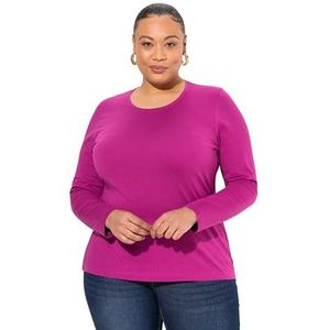 Ulla Popken Dames T-shirt, grote maten, oversized, slank, ronde hals, lange mouwen, bessen, 54-56, Baai