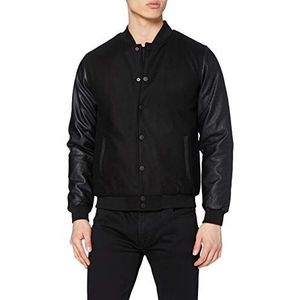 Urban Classics Oldschool College Jacket Tb201 Slim Fit Herenjas (1 stuk), Zwart (Blk/Blk 00017)