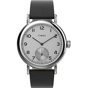 Timex TW2V71400 Herenhorloge, kwarts, analoog, leren armband, zwart, zwart.