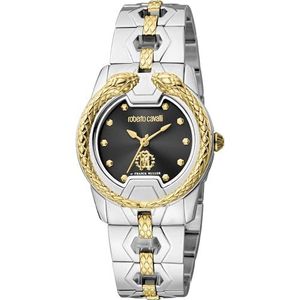 Roberto Cavalli by Franck Muller RV1L168M0061 Analoog kwartshorloge voor dames met roestvrijstalen armband, zwart, mode, zwart., Modieus