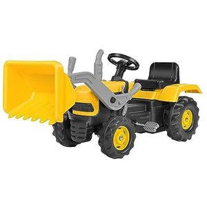 Dolu 41314 Tractor met pedalen voor kinderen, geel, met functionele schep, 113 x 53 x 45 cm, wereldbol speelgoed