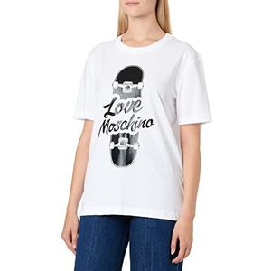 Love Moschino Regular Fit Short Sleeves with Shiny Skateboard Print T-Shirt Dames, optisch wit
