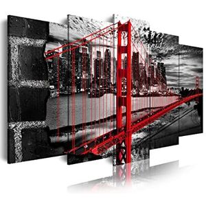 DekoArte 277 - Moderne foto's gedigitaliseerde kunstfoto afdrukken | decoratief canvas voor je woonkamer of slaapkamer | stijl steden USA Golden Gate wit zwart rood | 5 stuks 150 x 80 cm