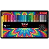 Tekenstift - Stabilo Pen 68 - metalen doos x 30 stiften met middelgrote punt - ""Premium"" uitvoering - verschillende kleuren