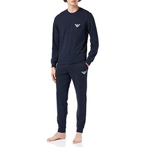 Emporio Armani Sweater + broek met manchetten, stretch terry loungewear trui + broek met manchetten (2 stuks) heren, Navy Blauw