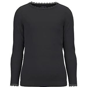 Name It Nkflitte Ls XSL Top Noos T-shirt met lange mouwen voor meisjes, zwart.